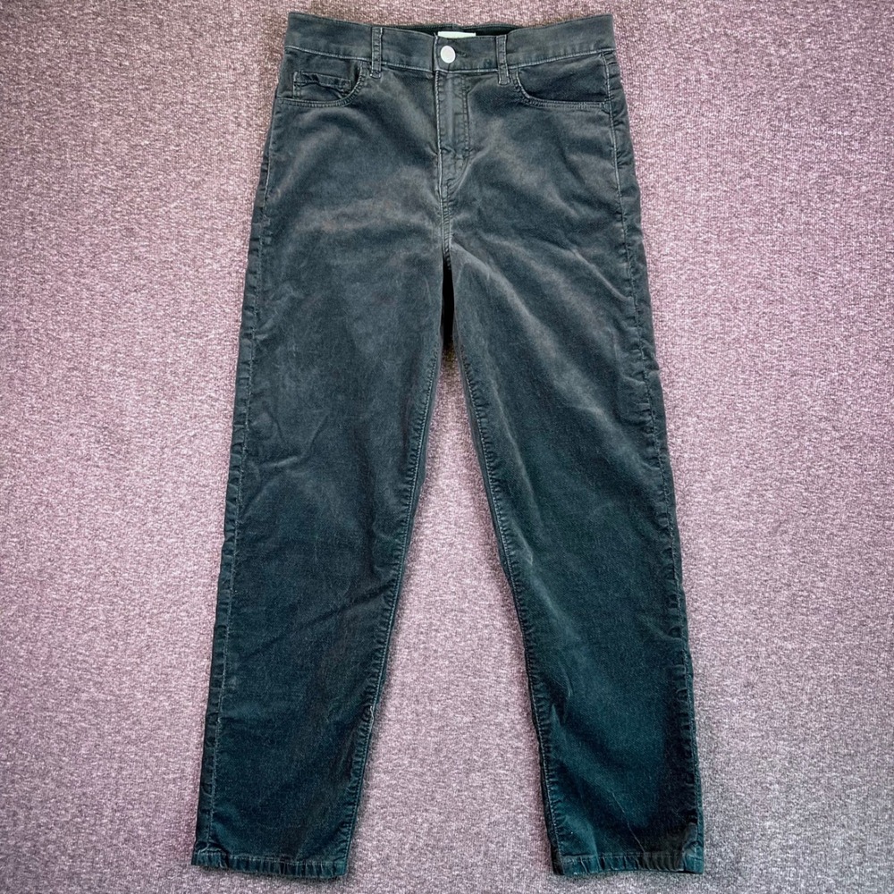 LOFT Velvet Pants Womens 6 Slim Straight Emerald Festive Cozy Stretch Fit30x26.5